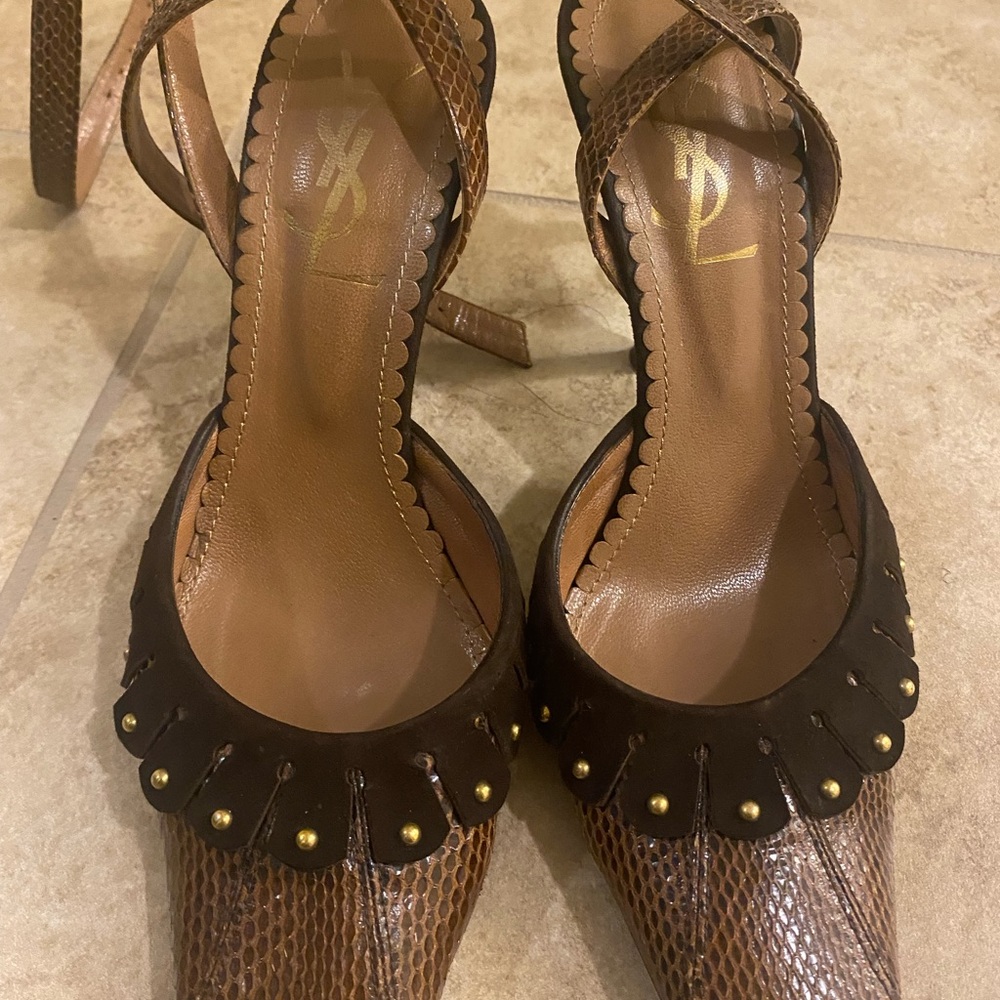 Yves Saint Laurent Brown Heeled Studded Shoes